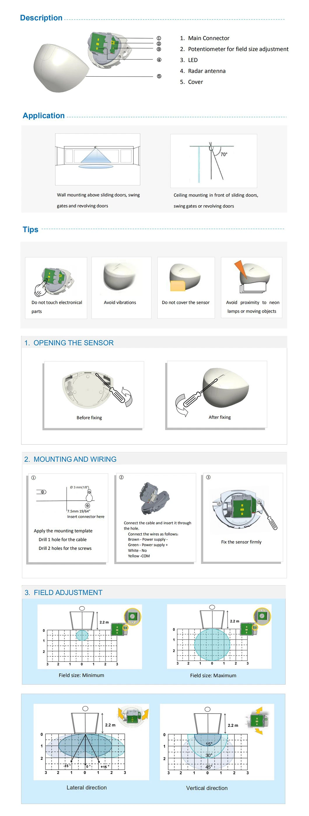 Automatic Sliding Door Microwave Sensor Door Open/Close Sensor Door Accessories Microwave Combined Sensor Infrared Safety and Radar Motion Sensor